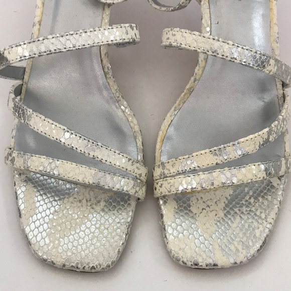 ESSEX LANE Madalie Snake Skin Leather Heeled Sandals Disco Lizard Heels Size 8 - Picture 4 of 16